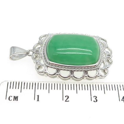 925 Sterling Silver Real Jade Gemstone Ornate Frame Pendant