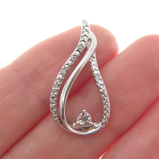 SUN 925 Sterling Silver Real Diamond Teardrop Minimalist Charm Pendant