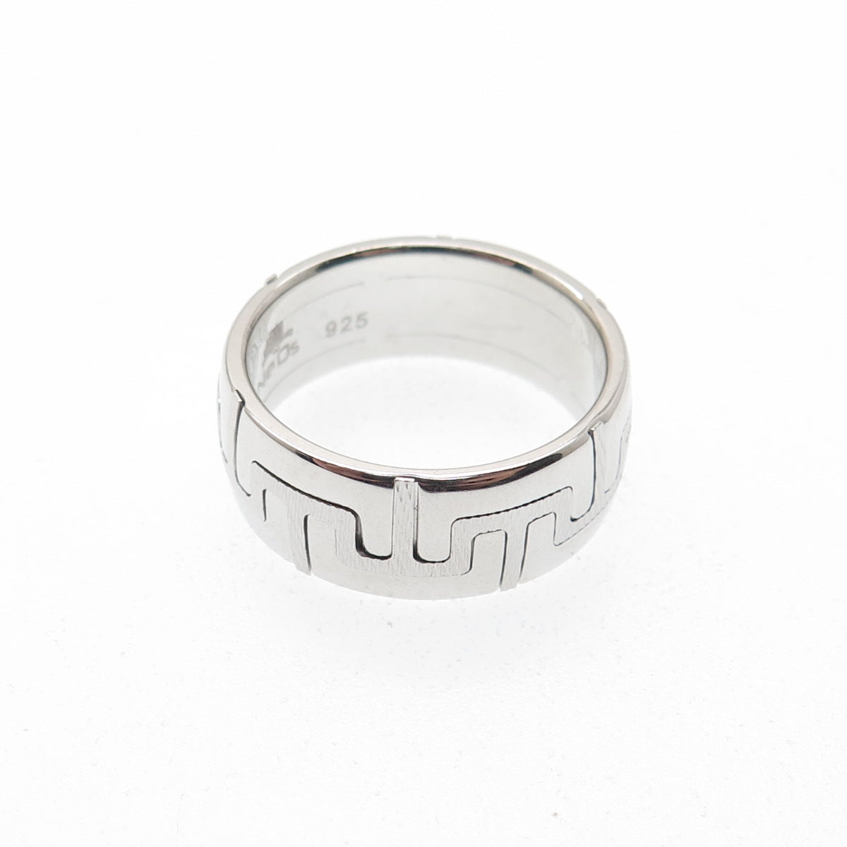 NEOS 925 Sterling Silver Textured Greek Maze Band Ring Size 7.75