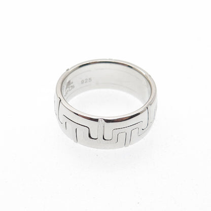 NEOS 925 Sterling Silver Textured Greek Maze Band Ring Size 7.75