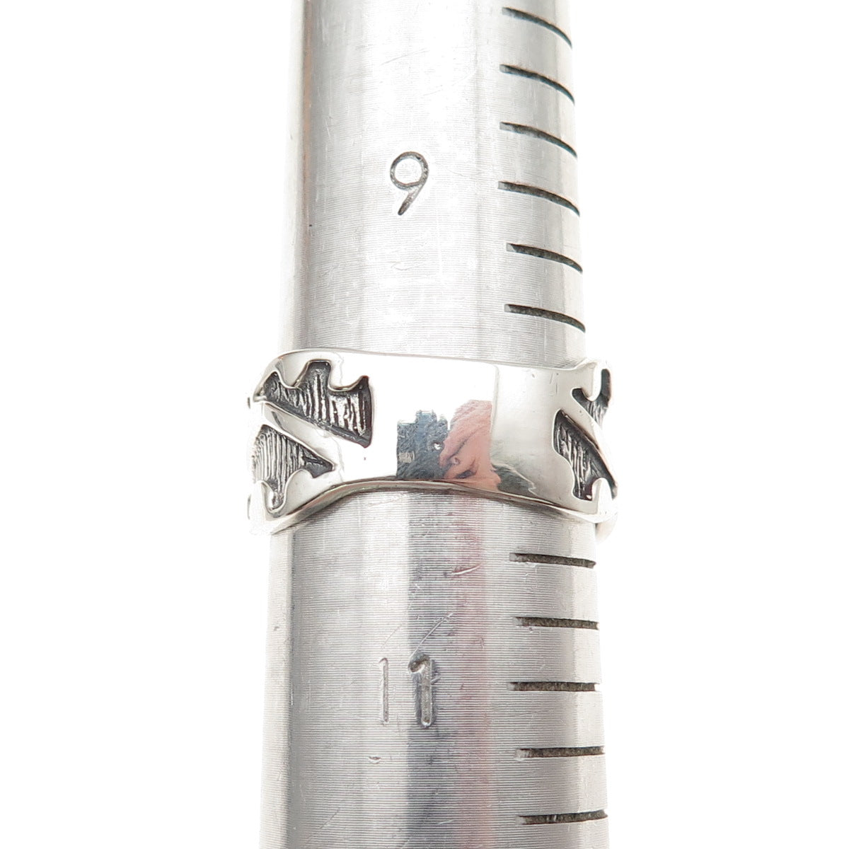 925 Sterling Silver Vintage Modernist Zig Zag Oxidized Band Ring Size 10.25