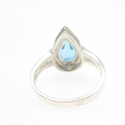 925 Sterling Silver Vintage Real Diamond Accent & Swiss Blue Topaz Ring Size 8