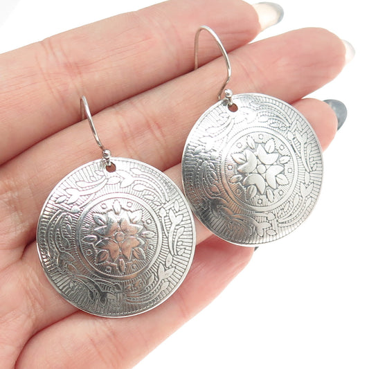 CHATEAU D'ARGENT 925 Sterling Silver Vintage Floral Round Disc Earrings