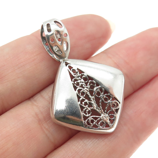 925 Sterling Silver Vintage Modernist Filigree Pendant