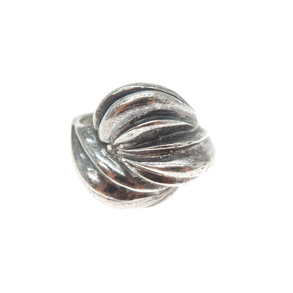 925 Sterling Silver Vintage Modernist Ribbed Dome Oxidized Ring Size 8.25