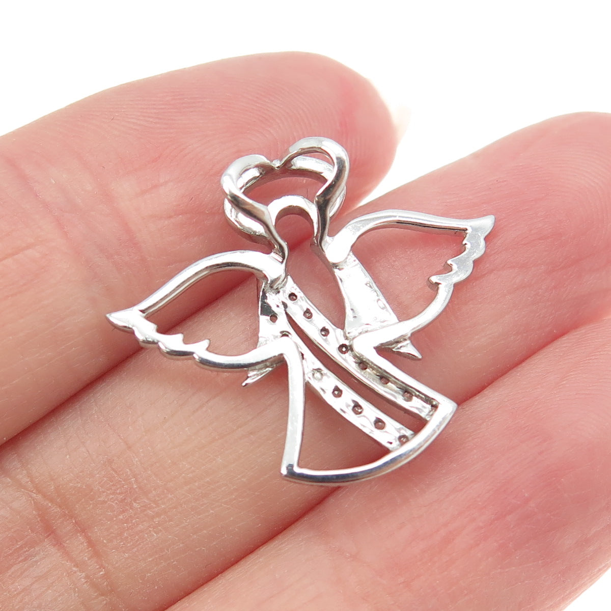 925 Sterling Silver Pave C Z Angel Slide Pendant