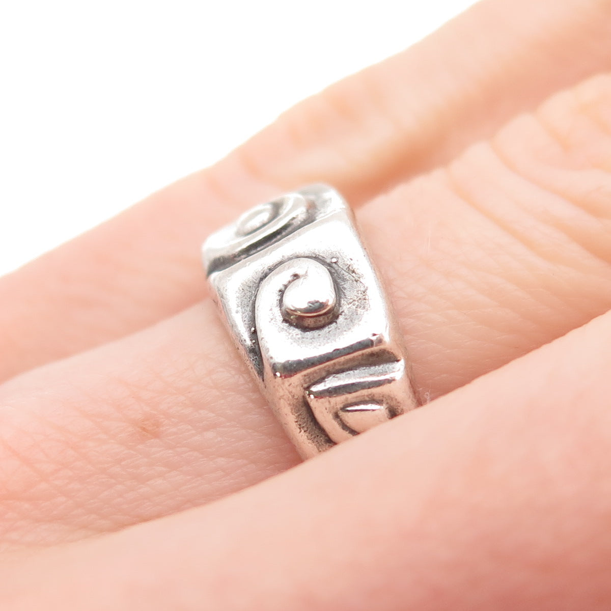 ERIC T. 925 Sterling Silver Vintage Modernist Spiral Oxidized Ring Size 6
