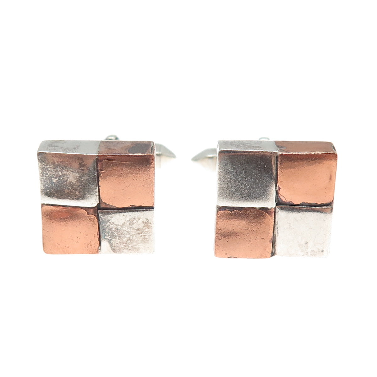 ANTONIO PINEDA 970 Silver 2-Tone Vintage Mexico Modernist Geometric Cufflinks