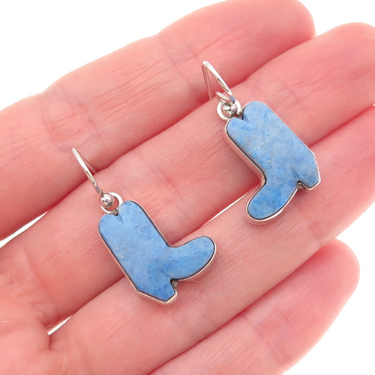 Old Pawn Sterling Silver Vintage Southwestern Lapis Cowboy Boots Dangle Earrings