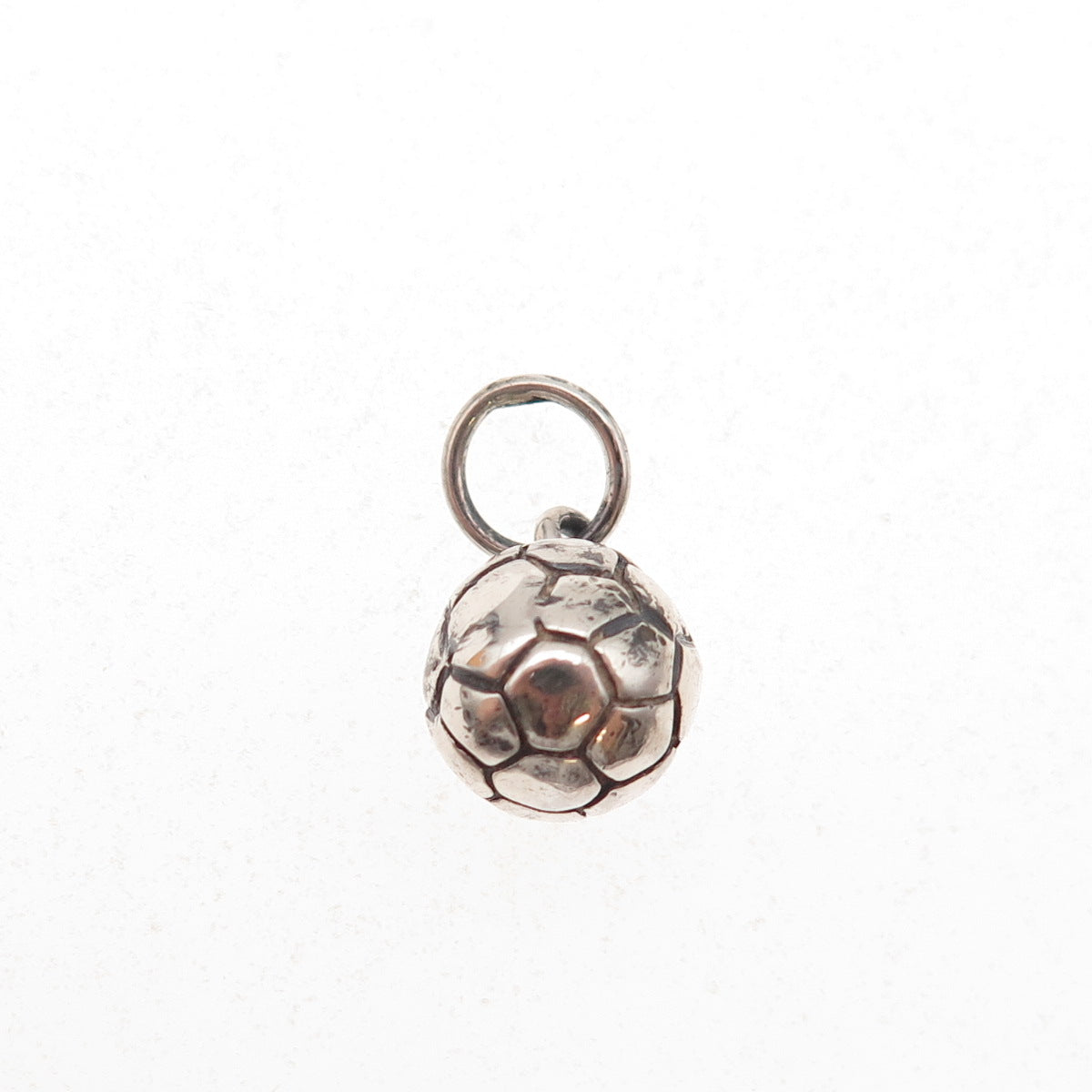 925 Sterling Silver Vintage Soccer Ball Oxidized 3D Charm Pendant