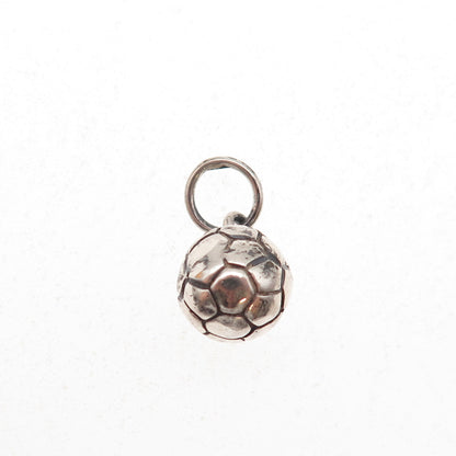 925 Sterling Silver Vintage Soccer Ball Oxidized 3D Charm Pendant