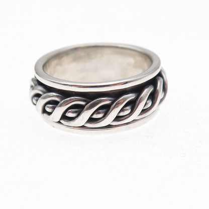 925 Sterling Silver Vintage Woven Oxidized Rotating Band Ring Size 8