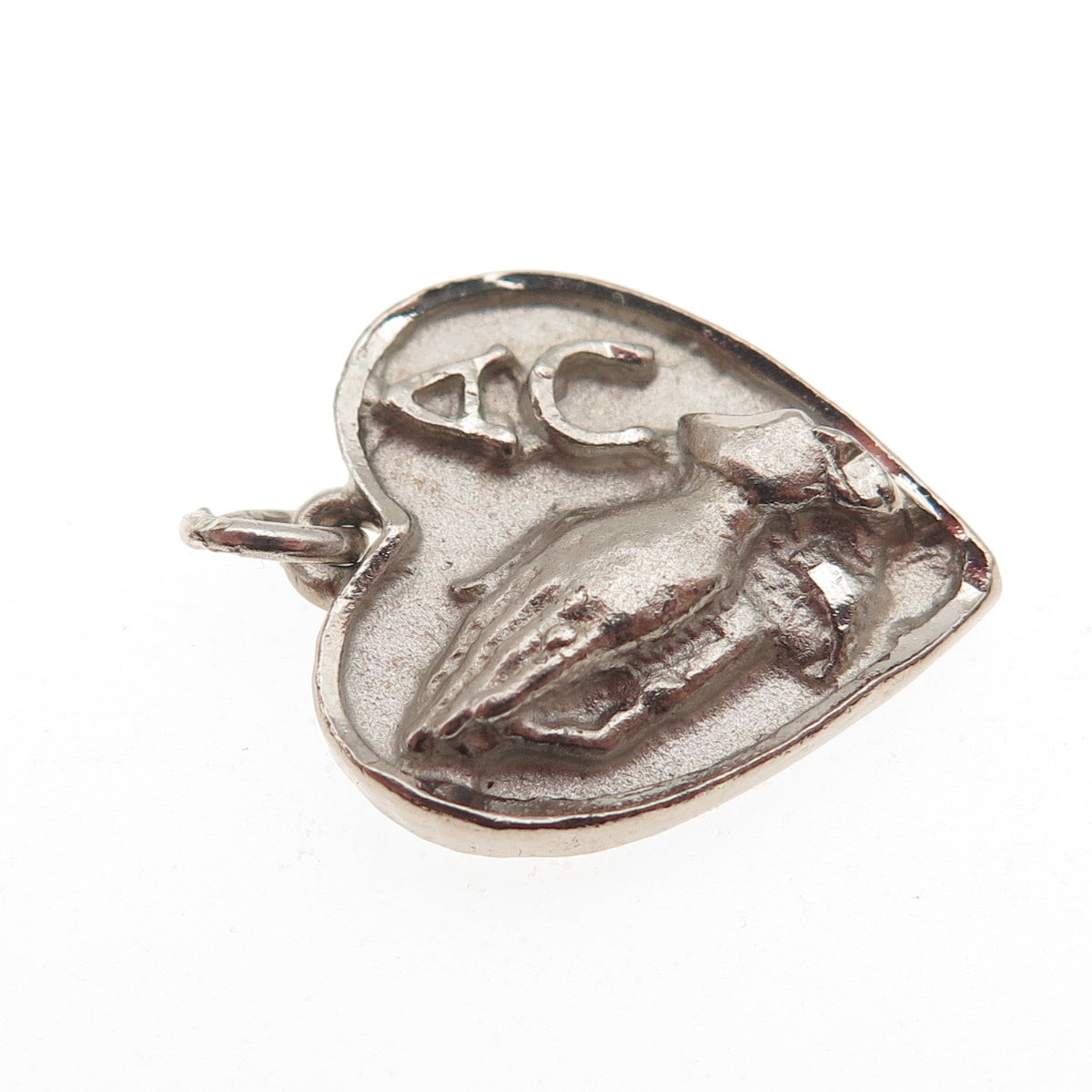 925 Sterling Silver Antique Art Deco Alpha Omega Prayer Hands Heart Mini Pendant