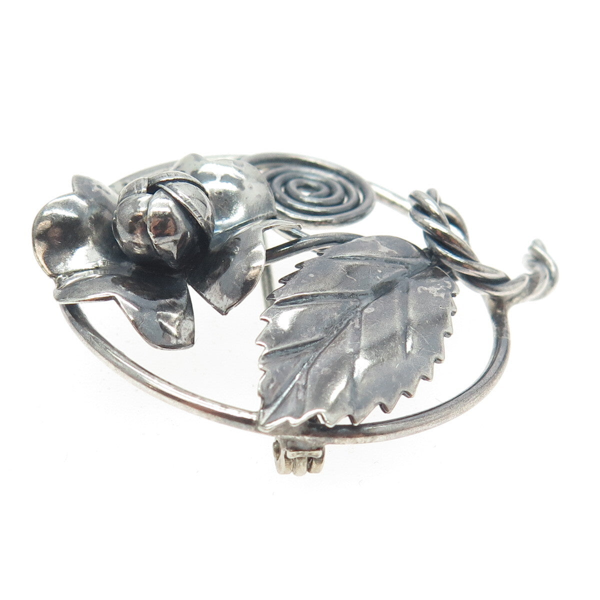 925 Sterling Silver Antique Art Deco Floral Blossom Handmade Pin Brooch