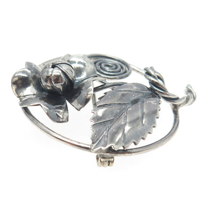 925 Sterling Silver Antique Art Deco Floral Blossom Handmade Pin Brooch