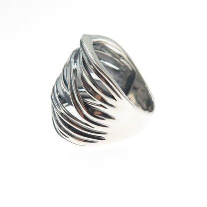 925 Sterling Silver Vintage Modernist Crisscross Oxidized Ring Size 9.25