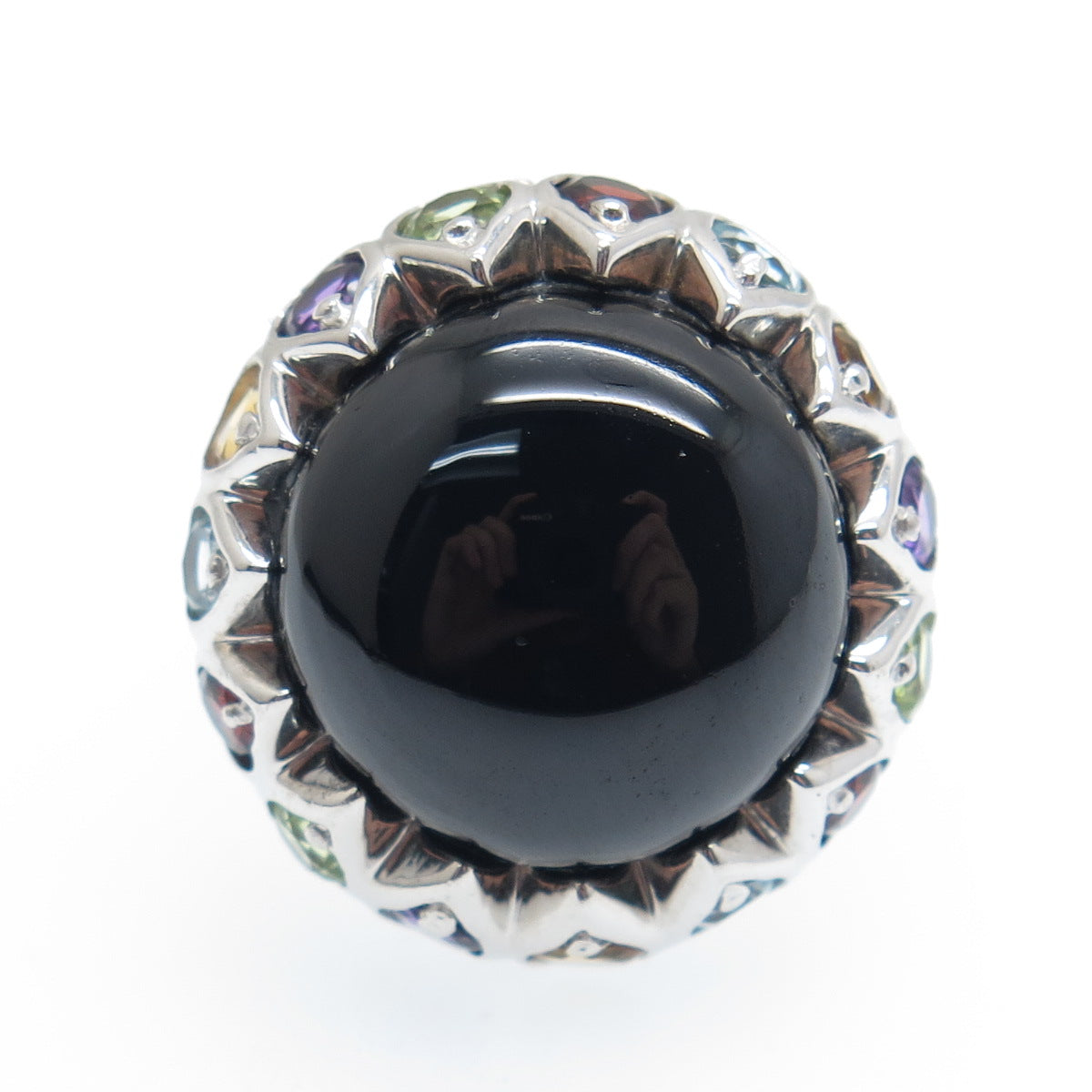 925 Sterling Silver Real Onyx Topaz Amethyst Citrine Peridot Garnet Ring Size 6