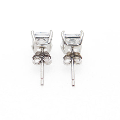 DBJ DEE BERKLE 925 Sterling Silver Princess-Cut C Z Stud Earrings