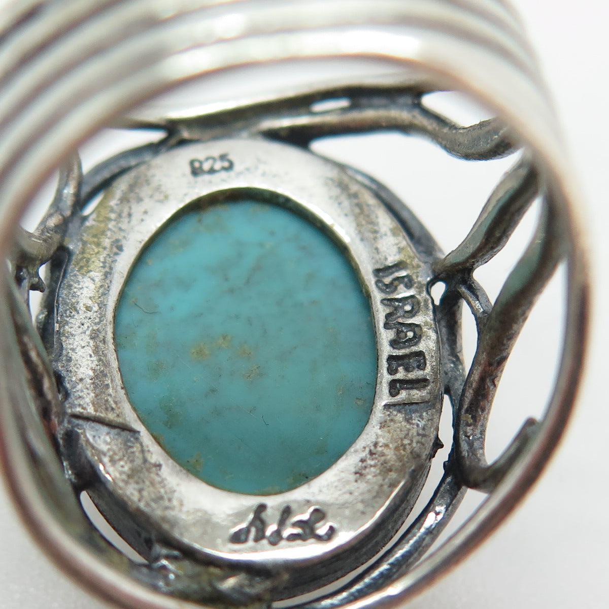 DIDAE Sterling Silver Vintage Israel Doublet Gold Leaf Turquoise Ring Size 7.25