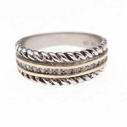 925 Sterling Silver 14K Gold Vintage Round-Cut C Z Oxidized Ring Size 7