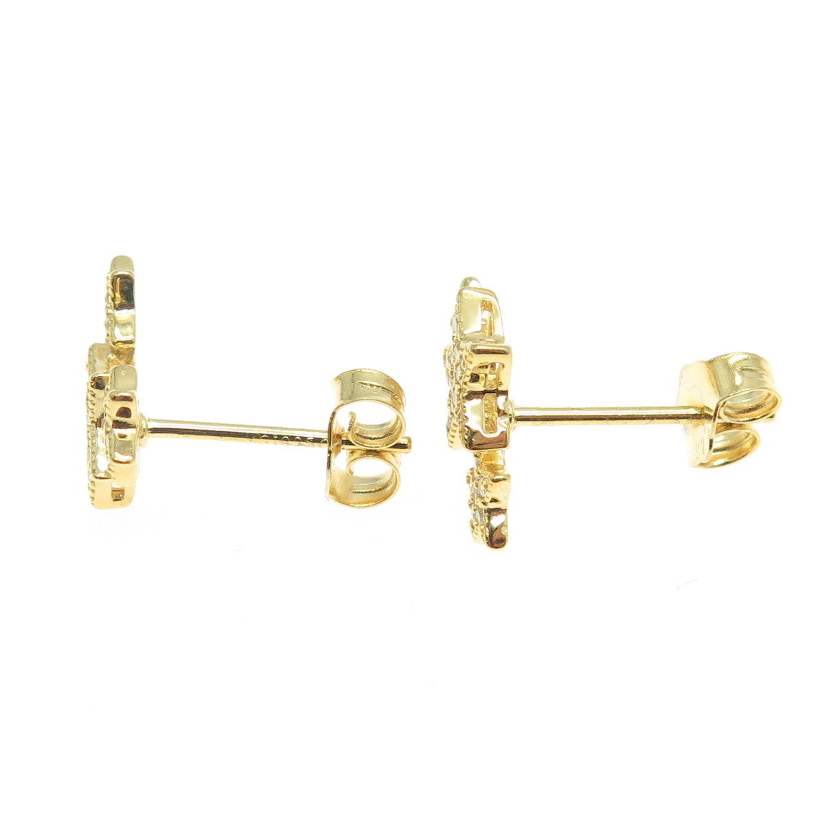 925 Sterling Silver Gold Plated Round-Cut C Z Star Earrings