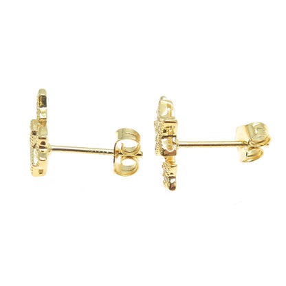 925 Sterling Silver Gold Plated Round-Cut C Z Star Earrings