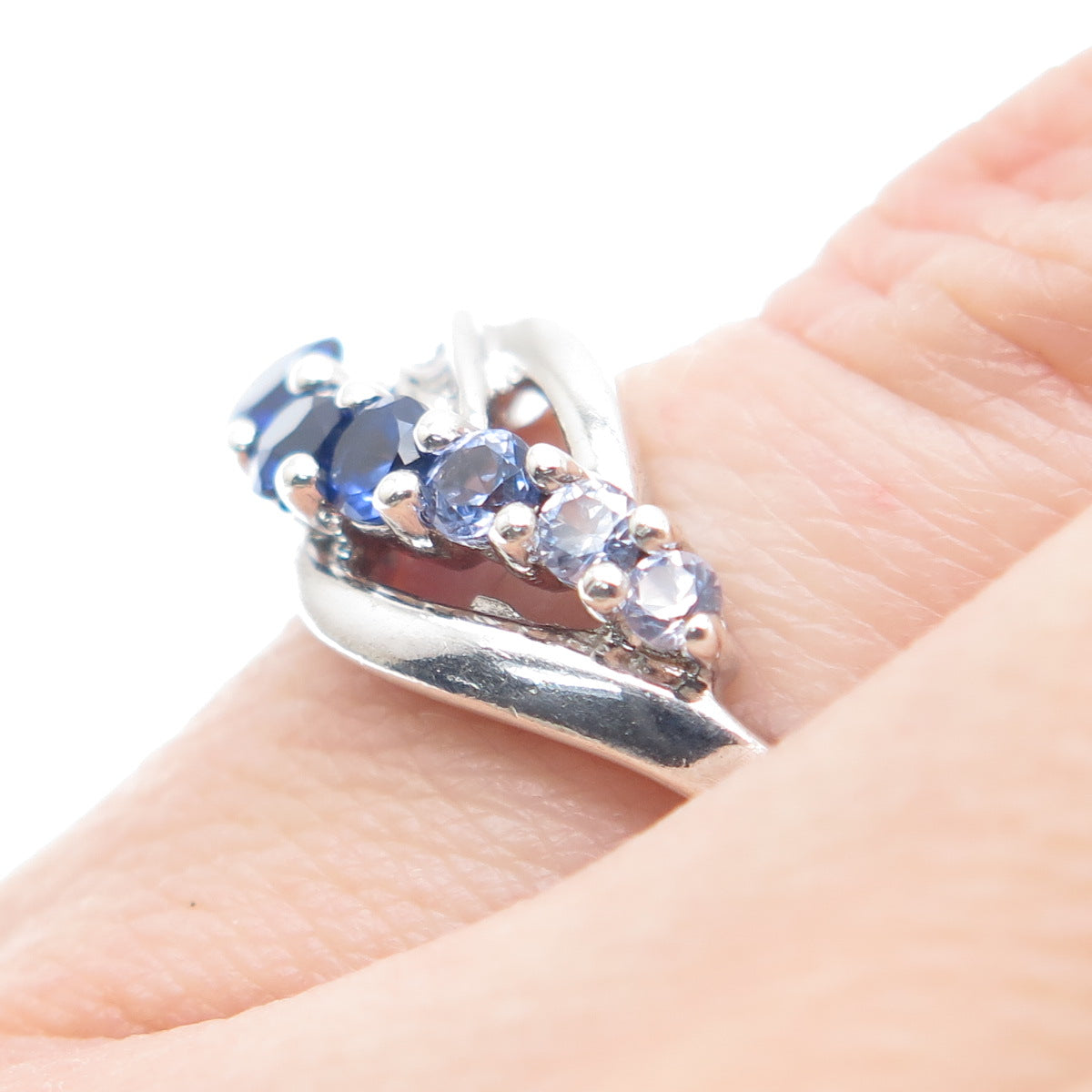 FD Felicia Design 925 Sterling Silver Real Diamond & Sapphire Ring Size 5.75