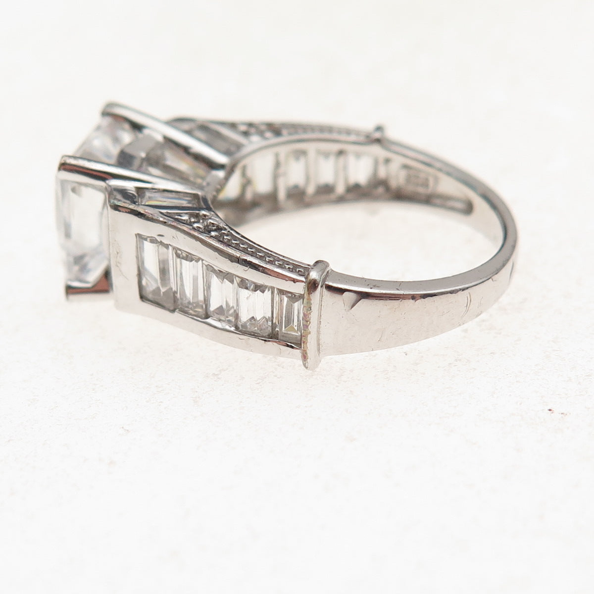 Key Star 925 Sterling Silver Princess & Emerald-Cut C Z Engagement Ring Size 6