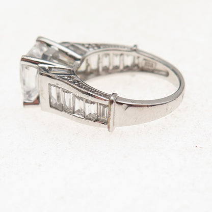 Key Star 925 Sterling Silver Princess & Emerald-Cut C Z Engagement Ring Size 6