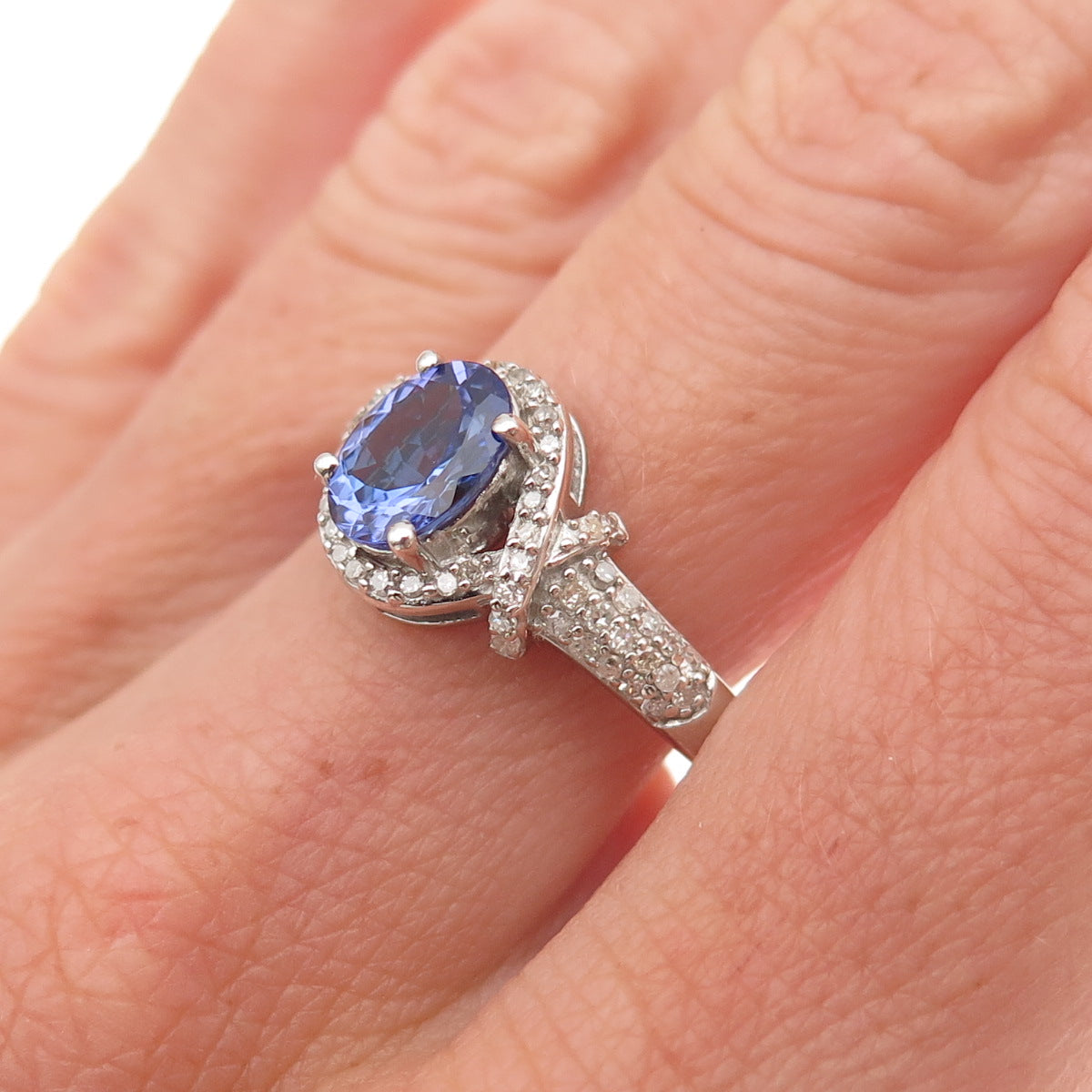 D'Joy 925 Sterling Silver Real Diamond & Tanzanite Ring Size 8
