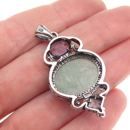 925 Sterling Silver Vintage Real Aventurine Amethyst & Blue Topaz Pendant