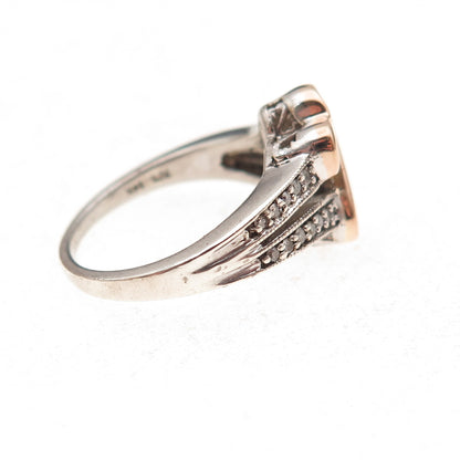 Jane Seymour 925 Sterling Silver 14K Gold Real Diamond Open Heart Ring Size 6.75