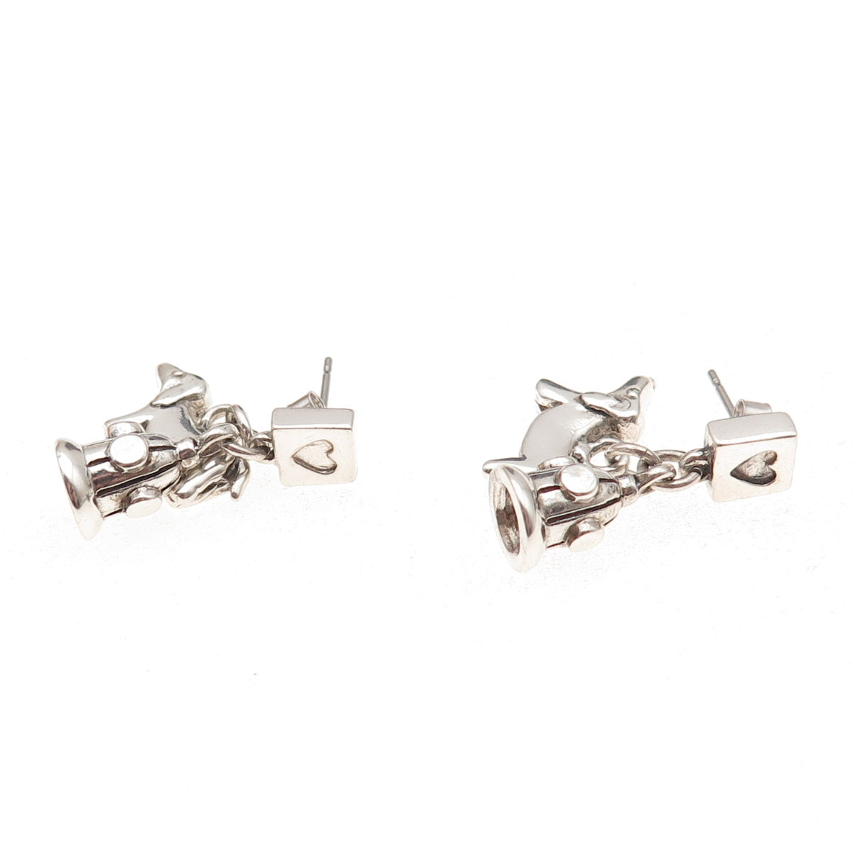Anne 925 Sterling Silver Vintage Dachshund & Fire Hydrant Dangle Earrings