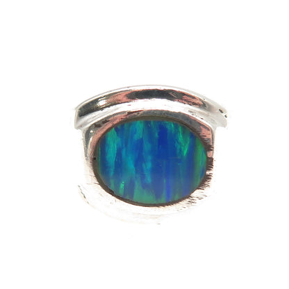 925 Sterling Silver Vintage Mexico Real Opal Modernist Ring Size 8.25