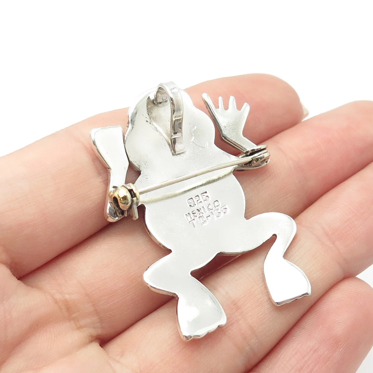 925 Sterling Silver Vintage Mexico Malachite Gem Frog for Good Luck Pin Brooch