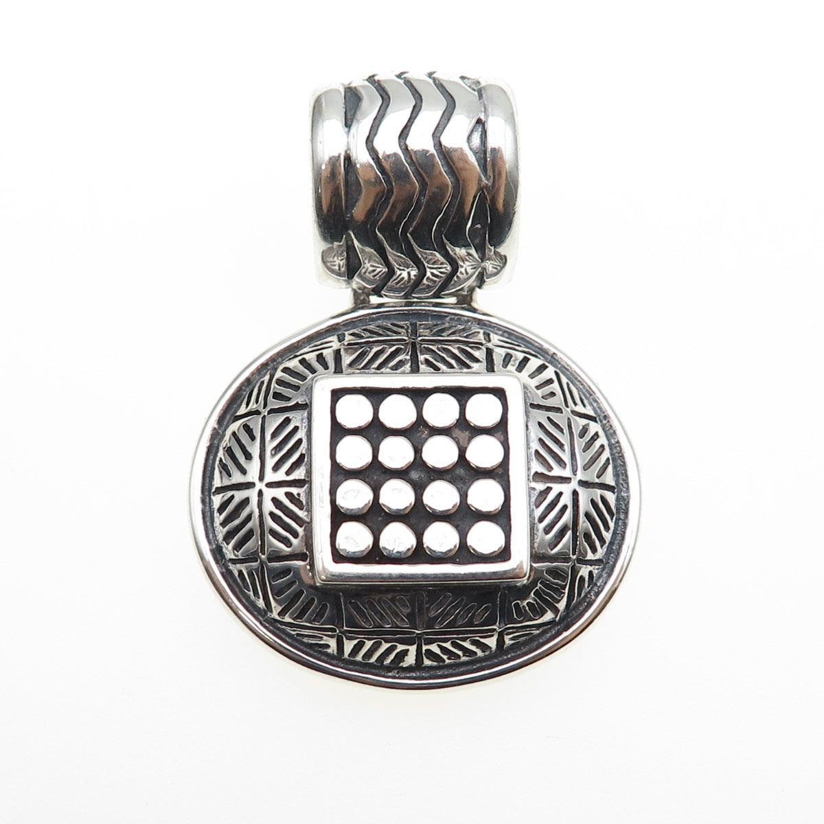 925 Sterling Silver Vintage Modernist Dotted Oxidized Pendant