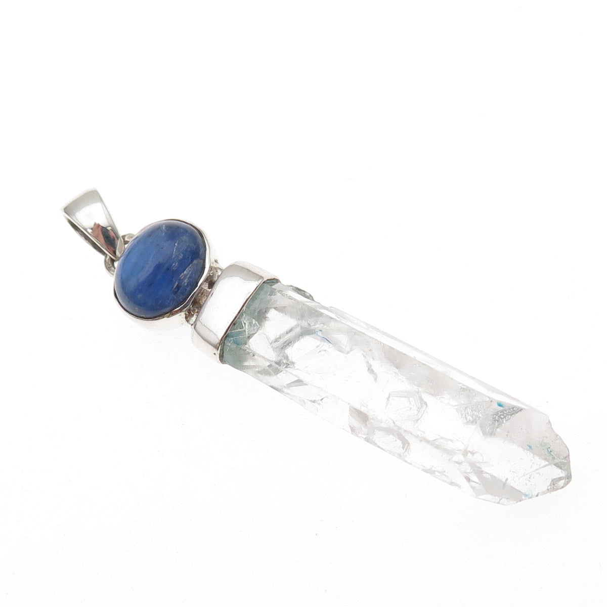 925 Sterling Silver Vintage Real Sapphire & Clear Crystal Amulet Pendant