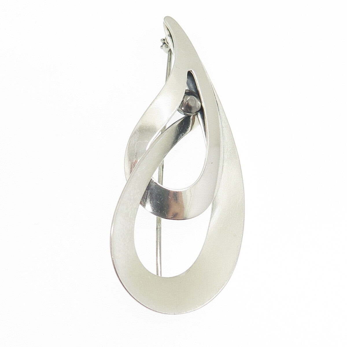 BEAU 925 Sterling Silver Vintage Interlocked Teardrop Modernist Pin Brooch