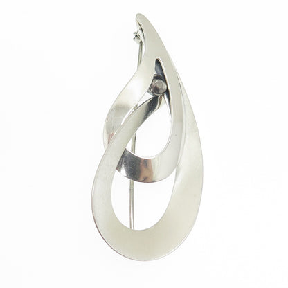 BEAU 925 Sterling Silver Vintage Interlocked Teardrop Modernist Pin Brooch