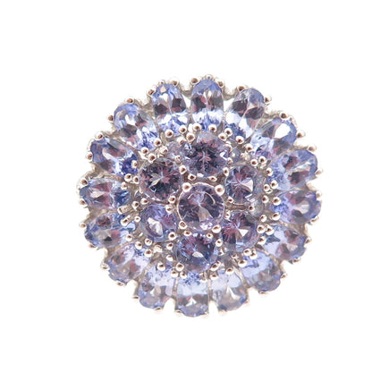 Chuck Clemency 925 Sterling Silver Real Tanzanite Floral Cluster Ring Size 8.25