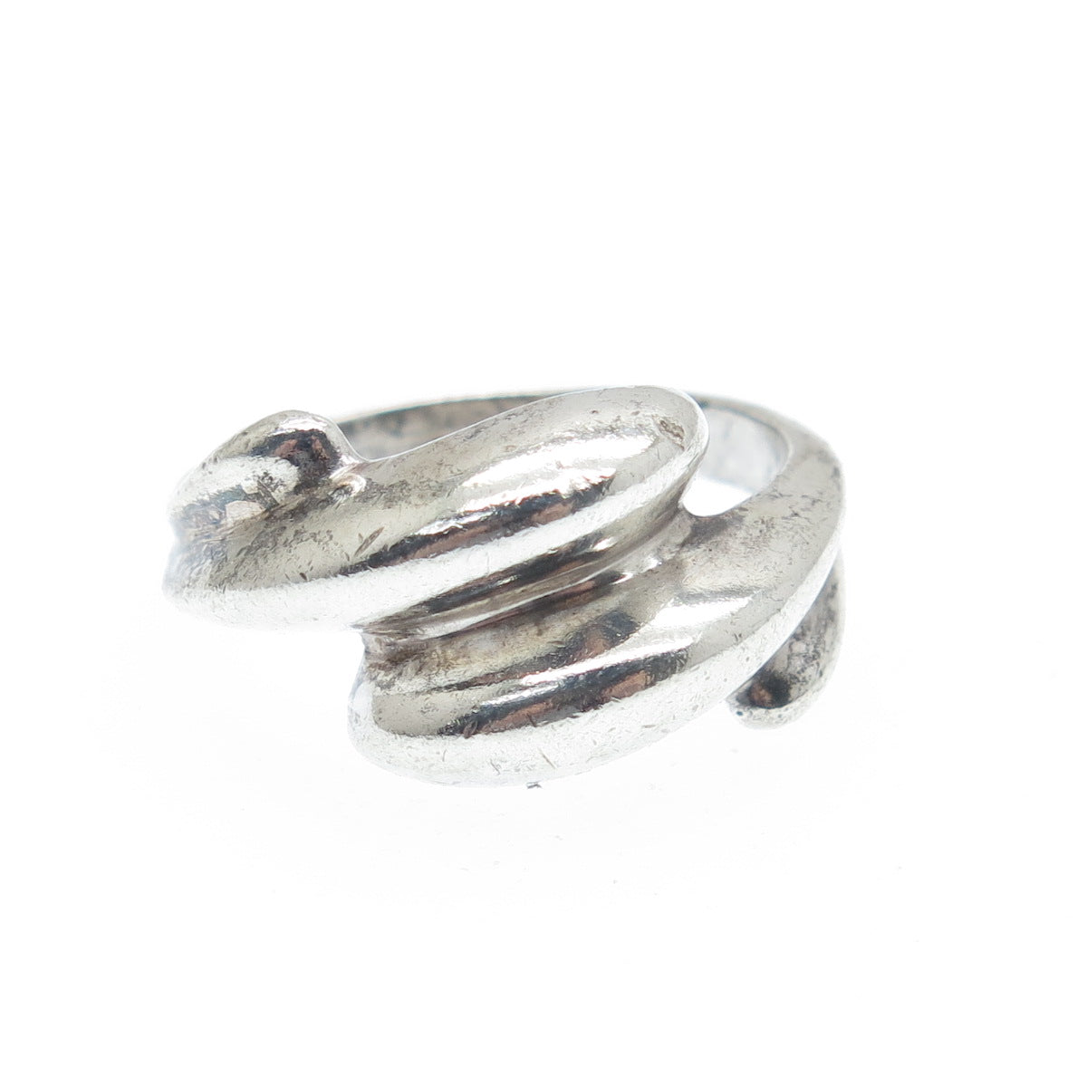 925 Sterling Silver Vintage Modernist Bypass Oxidized Ring Size 6.75