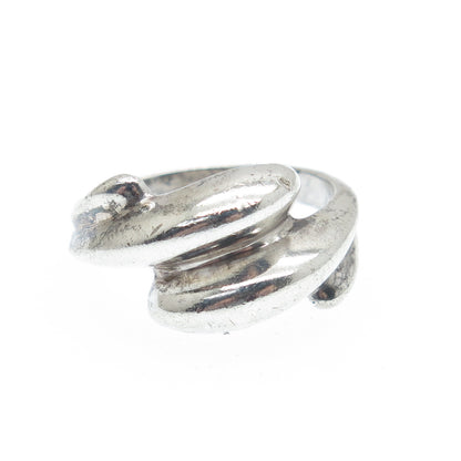 925 Sterling Silver Vintage Modernist Bypass Oxidized Ring Size 6.75