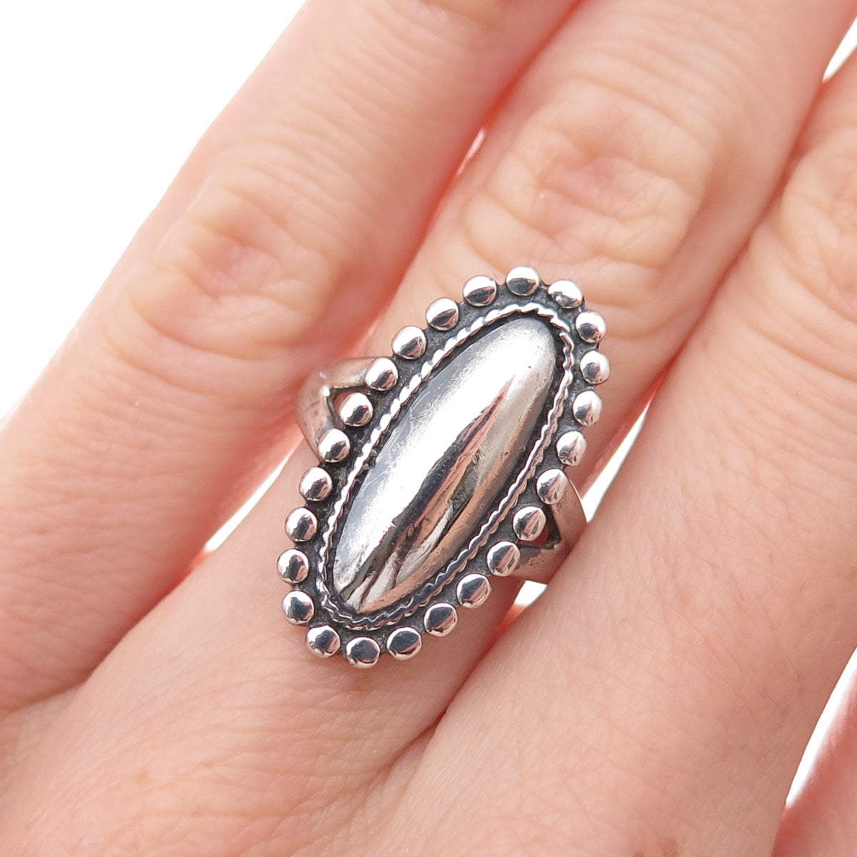 Ted Ott Old Pawn 925 Sterling Silver Vintage Southwestern Beaded Ring Size 5.25