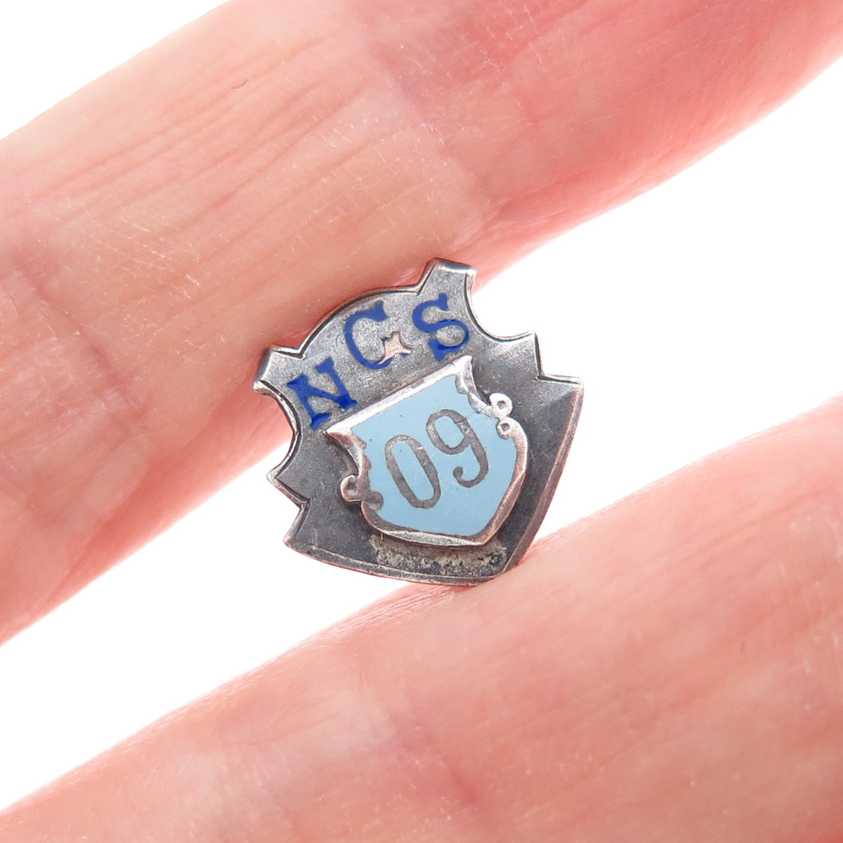 BASTIAN BROTHERS 925 Sterling Silver Antique 1909 Enamel NCS College Pin Brooch