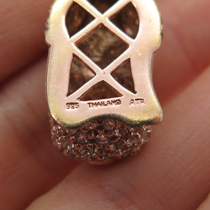 925 Sterling Silver Rose Gold Plated Real Amethyst & Topaz Pig 3D Charm Pendant