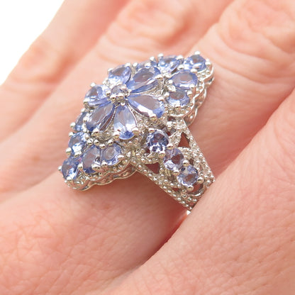 Chuck Clemency Sterling Silver Real Pear & Round-Cut Tanzanite Ring Size 8.25