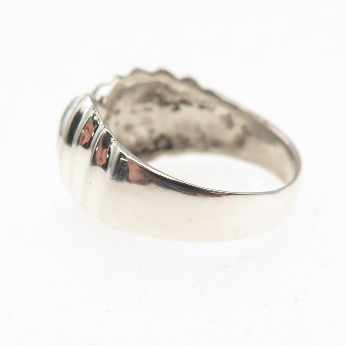 925 Sterling Silver Vintage Modernist Heart Oxidized Ring Size 7.25
