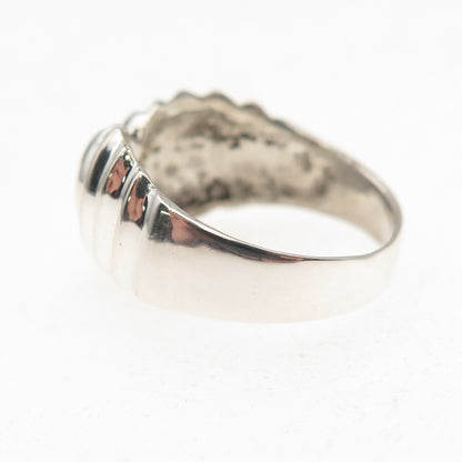 925 Sterling Silver Vintage Modernist Heart Oxidized Ring Size 7.25