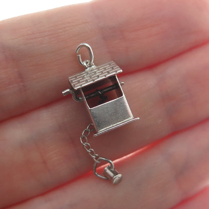 925 Sterling Silver Antique Art Deco Water Well Minimalist 3D Charm Pendant