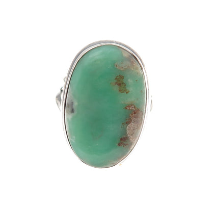 925 Sterling Silver Vintage Real Cabochon Chrysoprase Ring Size 9.5